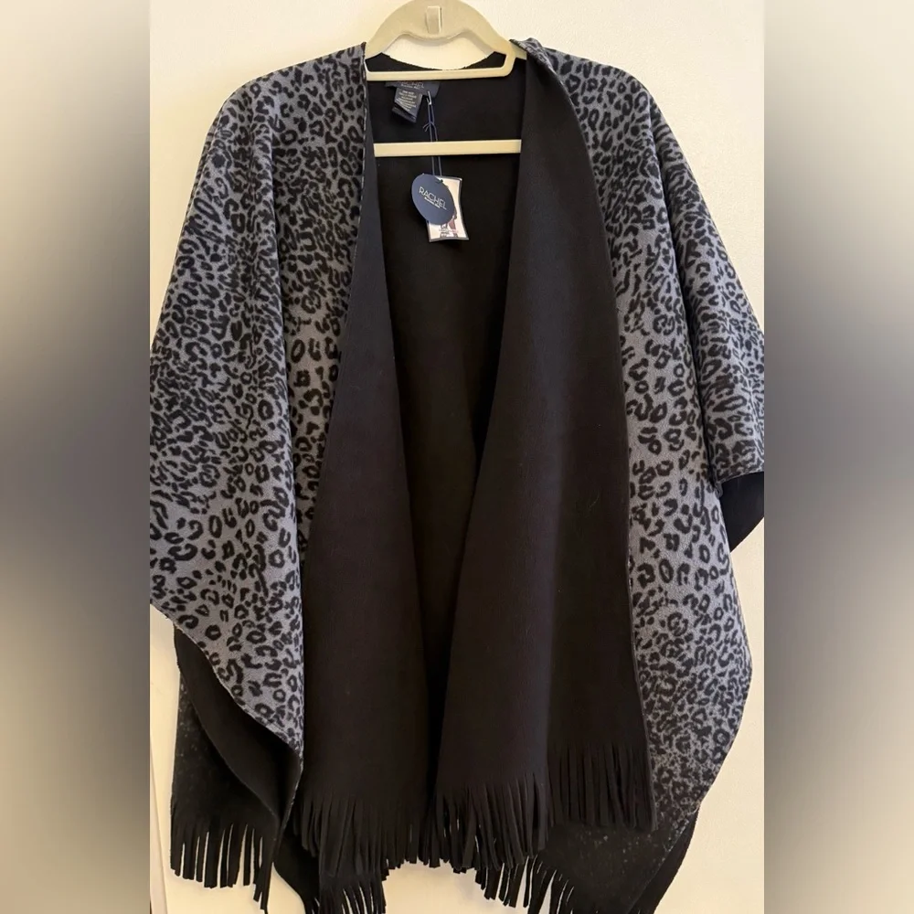 RACHEL Rachel Roy Charcoal Leopard Print Cape - Picture 4 of 6